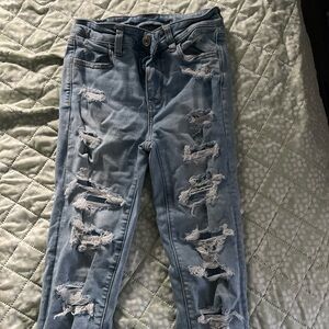American Eagle Outfitters Blue Skinny Distressed Jeans